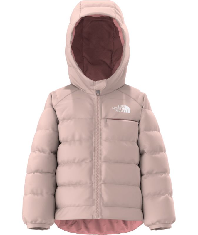 FRONT VIEW OF THE NORTH FACE YOUTH BABY REVERSIBLE PERRITO HOODED WINTER JACKET WITH REVERSIBLE AND…