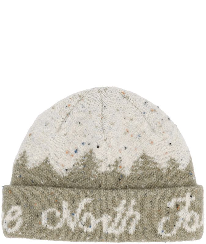 FRONT VIEW OF THE NORTH FACE UNISEX CABIN MOUNTAINSCAPE BEANIE WINTER HAT WITH JUST THE RIGHT DEPTH…