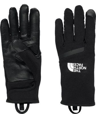 PALM AND BACK OF HAND VIEW OF THE NORTH FACE UNISEX AMP GLOVE WITH GOAT LEATHER AT PALM AND DWR FIN…