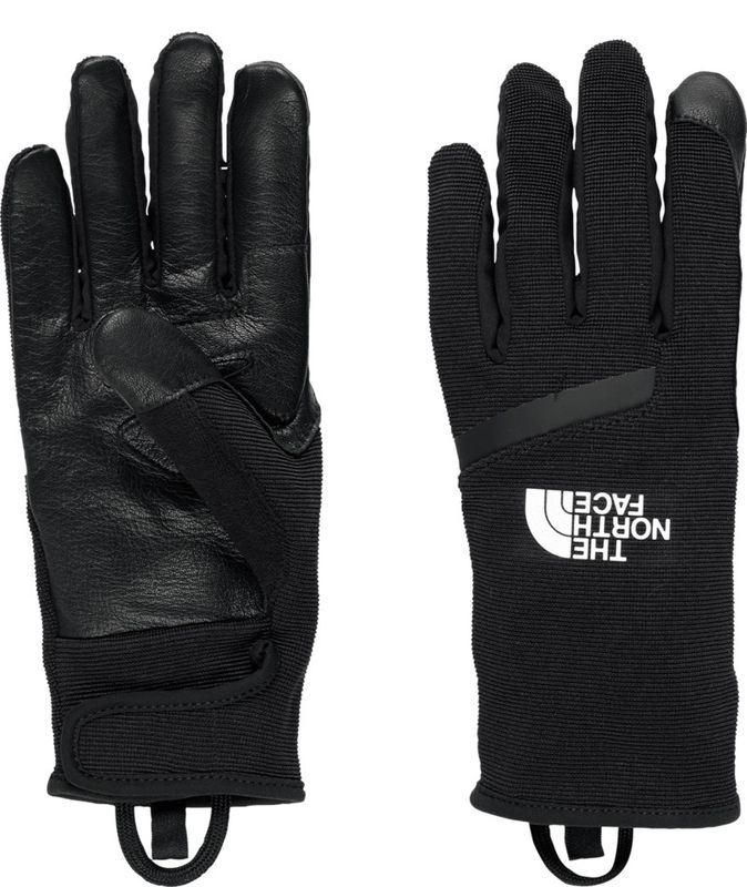 PALM AND BACK OF HAND VIEW OF THE NORTH FACE UNISEX AMP GLOVE WITH GOAT LEATHER AT PALM AND DWR FIN…