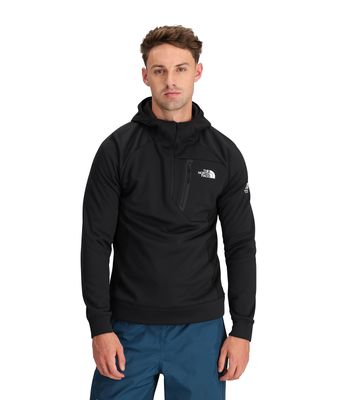 FRONT MODEL VIEW OF THE NORTH FACE MENS MOUNTAIN ATHLETICS FLEECE HD ¼ ZIP SWEATER WITH THREE-PIECE…