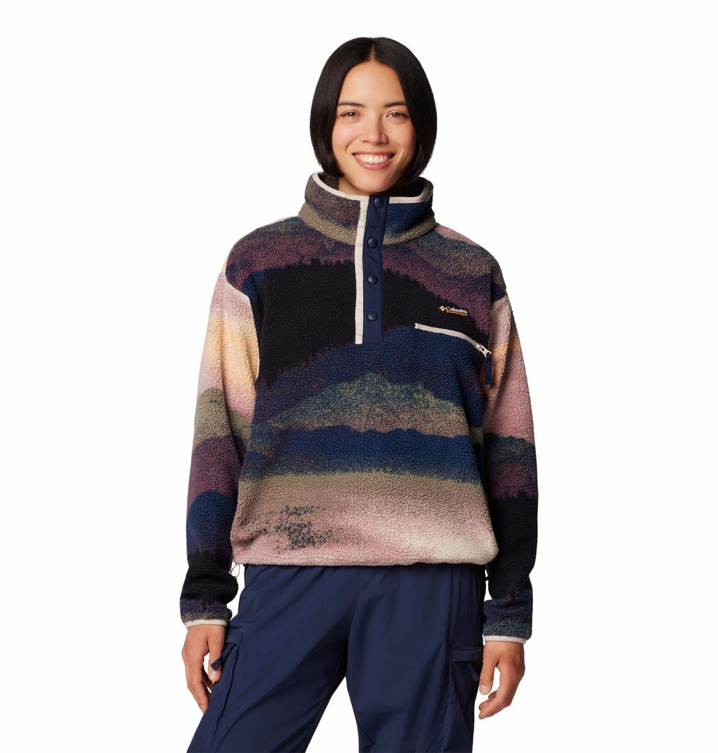 COLUMBIA WOMENS HELVETIA II PRINTED CROPPED HALF SNAP SWEATER 25, Color: COLLEGIATE NAVY, Size: XS