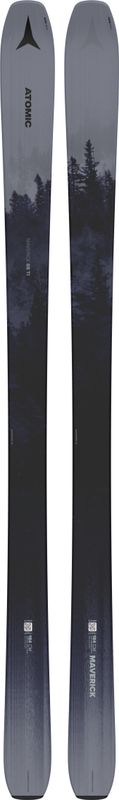 TOPSHEET VIEW OF ATOMIC UNISEX N MAVERICK 88 TI DOWNHILL SKIS WITH FLOW PROFILE AND CAP SIDEWALL