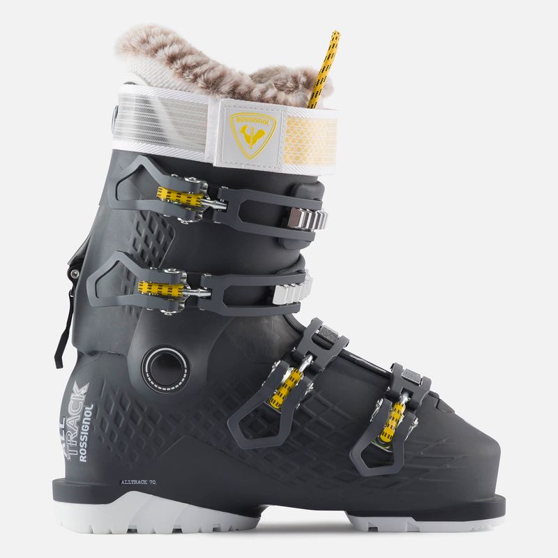 SIDE VIEW OF ROSSIGNOL WOMENS ALLTRACK 70 DOWNHILL SKI BOOT WITH HIKE MODE