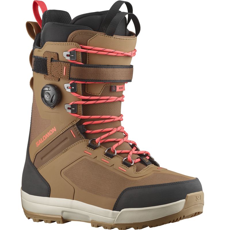 FRONT VIEW OF SALOMON MENS ECHO LACE SJ BOA SNOWBOARD BOOTS WITH COMFORT AND DURABILITY