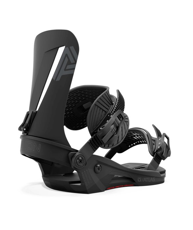 BACK VIEW OF UNION UNISEX ATLAS SNOWBOARD BINDING WITH STIFF FLEX AND NEW HIGHBACK DESIGN