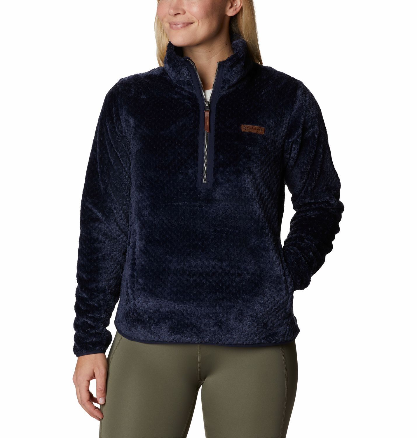 COLUMBIA WOMENS FIRE SIDE SHERPA 1/4 ZIP SWEATER 24, Color: DARK NOCTURNAL, Size: SMALL