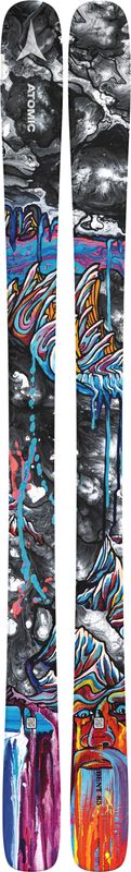 TOPSHEET VIEW OF ATOMIC UNISEX N BENT 85 DOWNHILL SKIS WITH LIGHT WOODCORE AND DURA CAP SIDEWALL