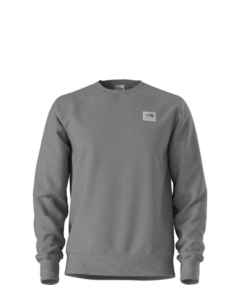 THE NORTH FACE MENS HERITAGE PATCH CREW SWEATER 25, Color: TNF MEDIUM GREY HEATHER/HERITAGE PATCH, Size: SMALL