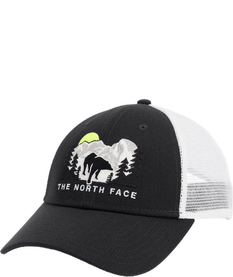 THE NORTH FACE UNISEX EMBROIDERED MUDDER TRUCKER CAP 25, Color: ASPHALT GREY/TNF WHITE/BEAR GRAPHIC, Size: O/S