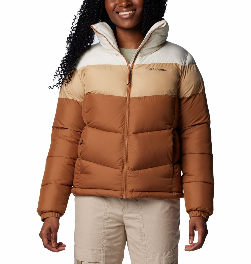 COLUMBIA WOMENS PUFFECT II COLORBLOCK WINTER JACKET 26, Color: CAMEL BROWN/CANOE/CHALK, Size: XS