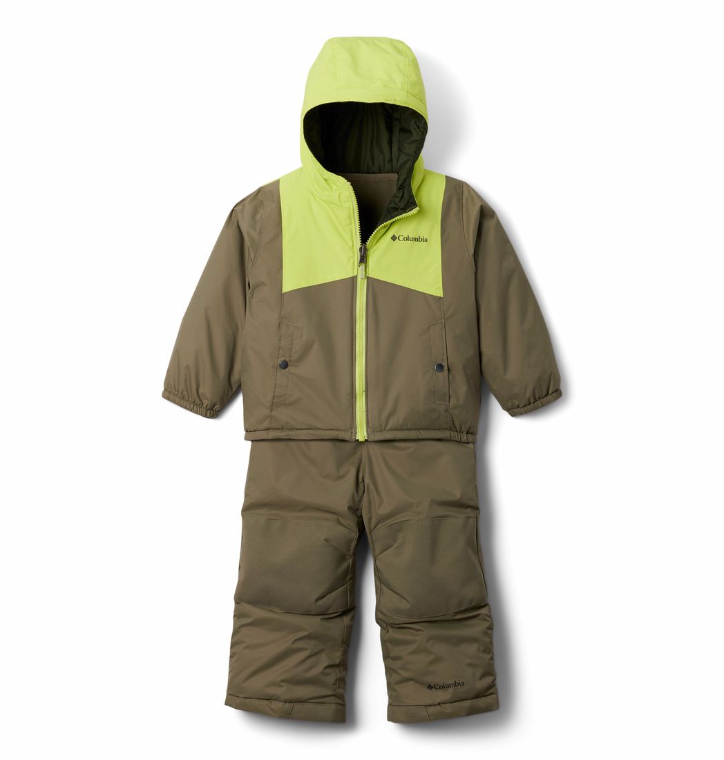 COLUMBIA YOUTH BOYS DOUBLE FLAKE II SET ONE PIECE OUTFIT 25, Color: STONE GREEN/VOLTAGE/GREENSCAPE, Size: 2T