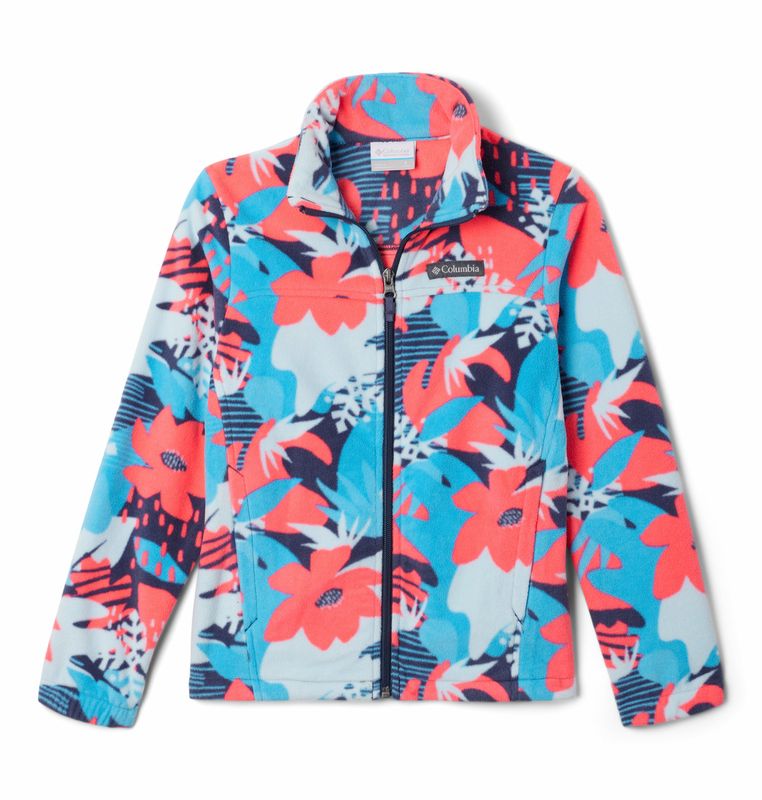 FRONT VIEW OF COLUMBIA YOUTH GIRLS CASTLE DALE™ PRINTED FULL ZIP FLEECE SWEATER WITH LIGHT WARMTH