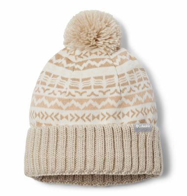 FRONT VIEW OF COLUMBIA UNISEX SWEATER WEATHER™ POM BEANIE WINTER HAT WITH KNIT TEXTURE AND POM-POM