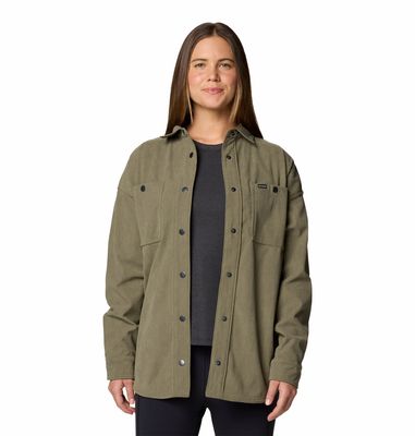 FRONT VIEW OF COLUMBIA WOMENS BLUE POINT CREEK™ CORDUROY LONG SLEEVE SHIRT WITH CHEST POCKETS