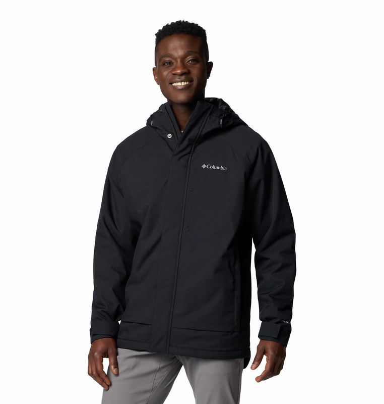 FRONT VIEW OF COLUMBIA MENS BLACK MESA™ RAIN JACKET WITH MEDIUM WARMTH AND WATERPROOF