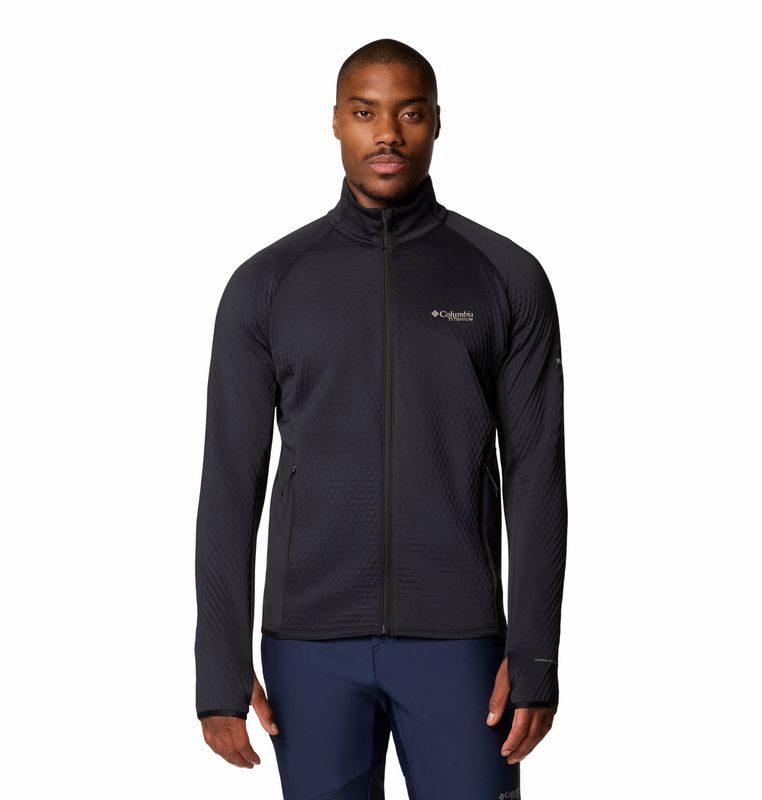 FRONT VIEW OF COLUMBIA MENS CRYSTAL LEAF™ OMNI-HEAT™ HELIX FULL ZIP SWEATER WITH LIGHT WARMTH