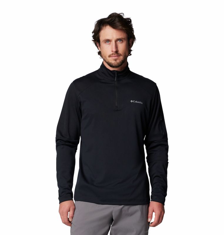 FRONT VIEW OF COLUMBIA MENS COLUMBIA TECH™ KNIT 1/4 ZIP SWEATER WITH LIGHT WARMTH AND UPF 40