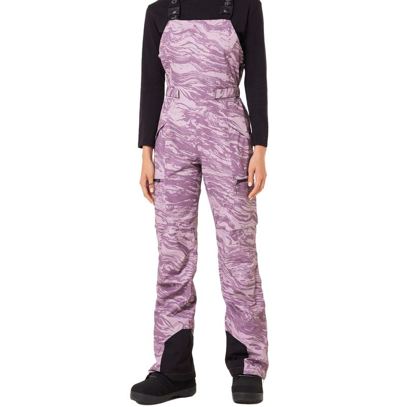 FRONT VIEW OF OAKLEY WOMENS TNP SHELL BIB SNOW PANT WITH BREATHABILITY AND REPELS WATER