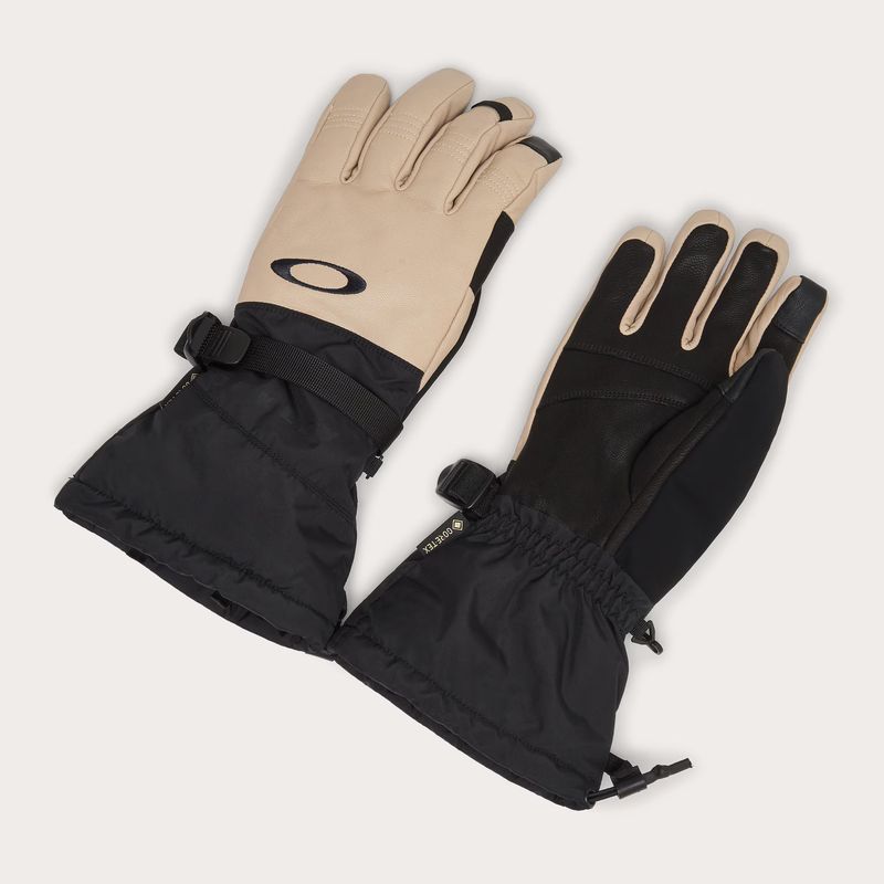 FRONT VIEW OF OAKLEY MENS ELLIPSE GOATSKIN GAUNTLET GLOVE WITH WRIST LEASH