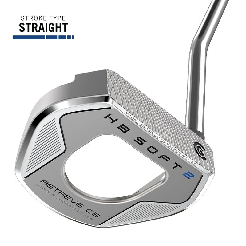 FRONT VIEW OF CLEVELAND HB SOFT 2 RETREVE CHROME COUNTERBALANCE PUTTER WITH COUNTERBALANCED PUTTING