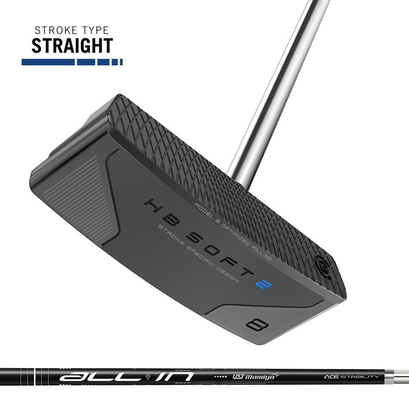 FRONT VIEW OF CLEVELAND UNISEX HB SOFT 2 BLACK #8 CENTER SHAFT PUTTER WITH PREMIUM FINISH