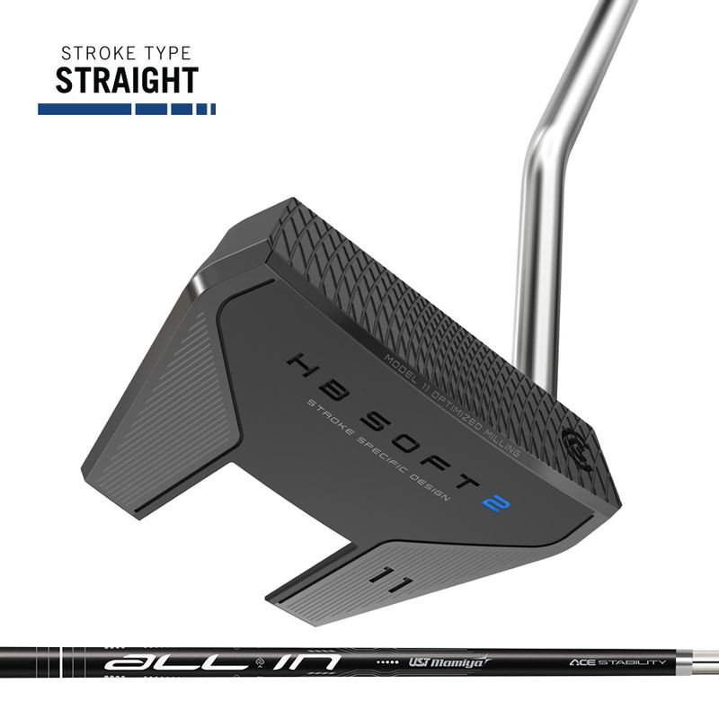 FRONT VIEW OF CLEVELAND UNISEX HB SOFT 2 BLACK #11 SINGLE BEND PUTTER WITH PREMIUM FINISH