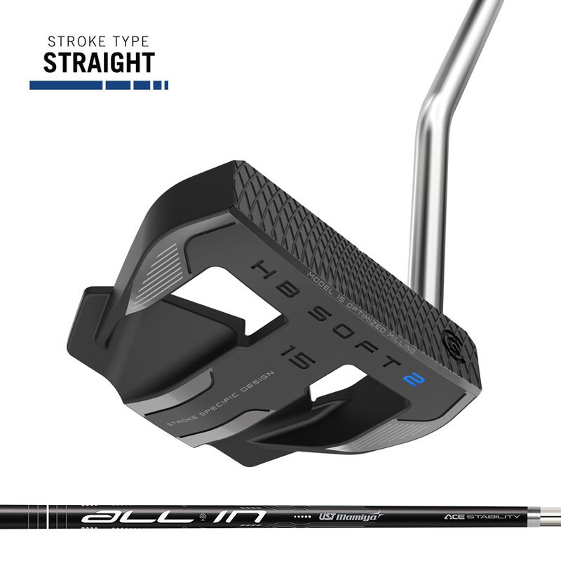 FRONT VIEW OF CLEVELAND UNISEX HB SOFT 2 BLACK #15 SINGLE BEND PUTTER WITH PREMIUM FINISH
