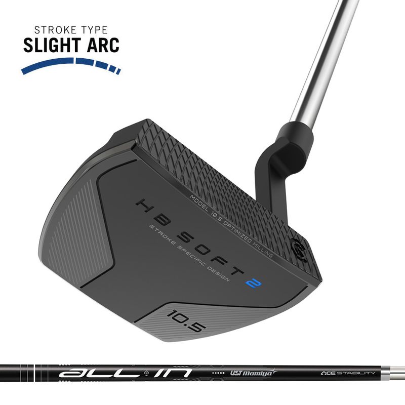 FRONT VIEW OF CLEVELAND UNISEX HB SOFT 2 BLACK #10.5 PLUMBERS NECK PUTTER WITH PREMIUM FINISH
