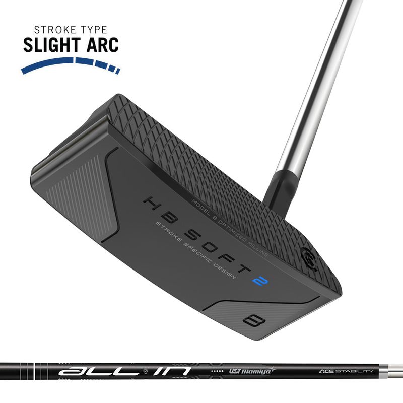 FRONT VIEW OF CLEVELAND UNISEX HB SOFT 2 BLACK #8 SLANT NECK PUTTER WITH PREMIUM FINISH