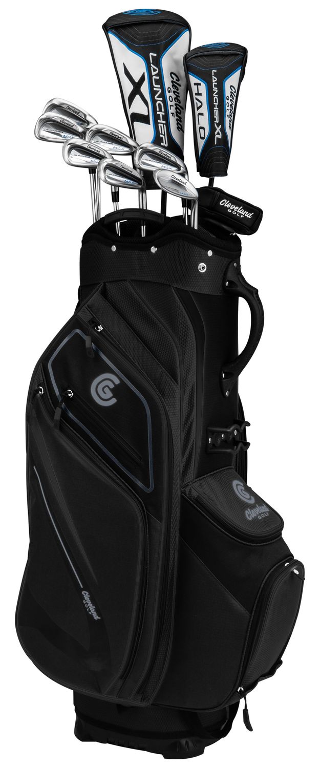 MAIN IMAGE OF CLEVELAND MENS 11-PIECE LAUNCHER MAX CART BAG BOX SET IN BLACK RIGHT STIFF STEEL