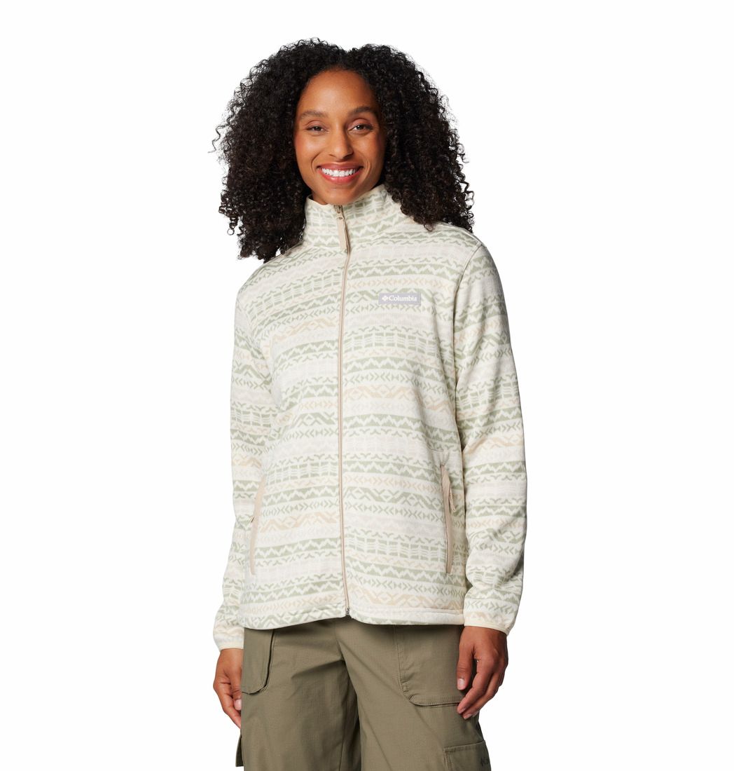 COLUMBIA WOMENS SWEATER WEATHER™ PRINT FULL ZIP SWEATER 25, Color: ANCIENT FOSSIL MADRAS, Size: XS