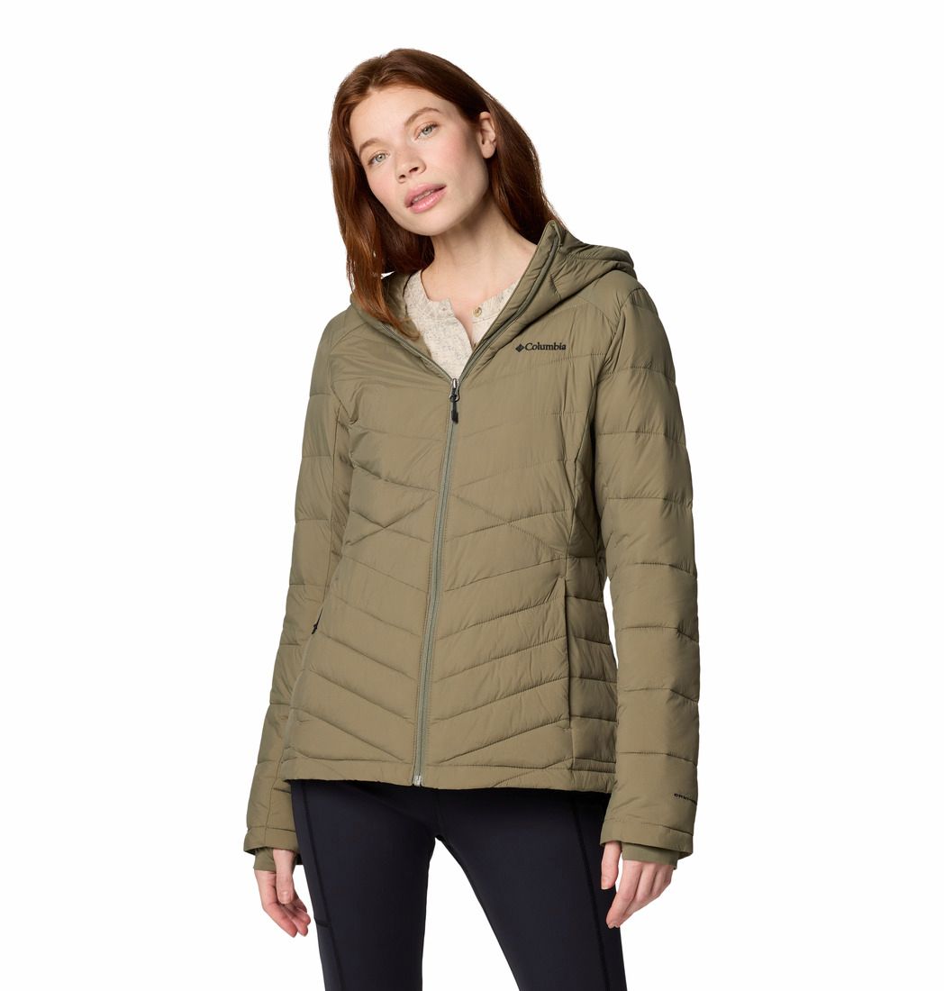 MAIN IMAGE OF COLUMBIA WOMENS JOY PEAK™ II HOODED WINTER JACKET IN STONE GREEN XS