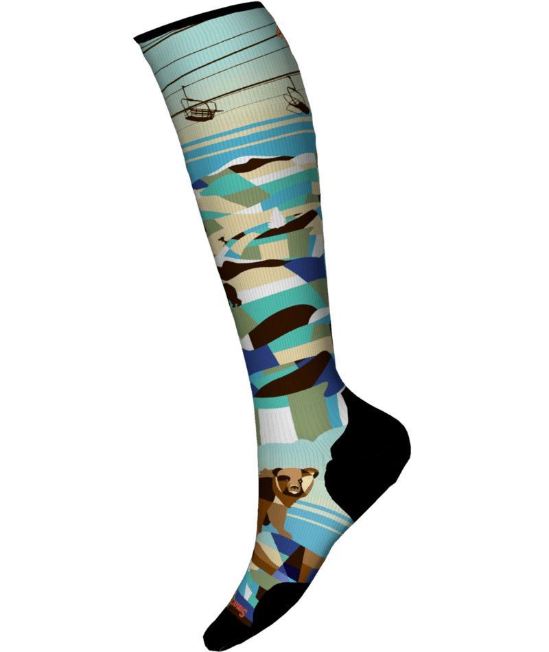 SMARTWOOL UNISEX SKI TARGETED CUSHION BEAR COUNTRY PRINT OTC SOCKS 25, Color: CAPRI, Size: MEDIUM