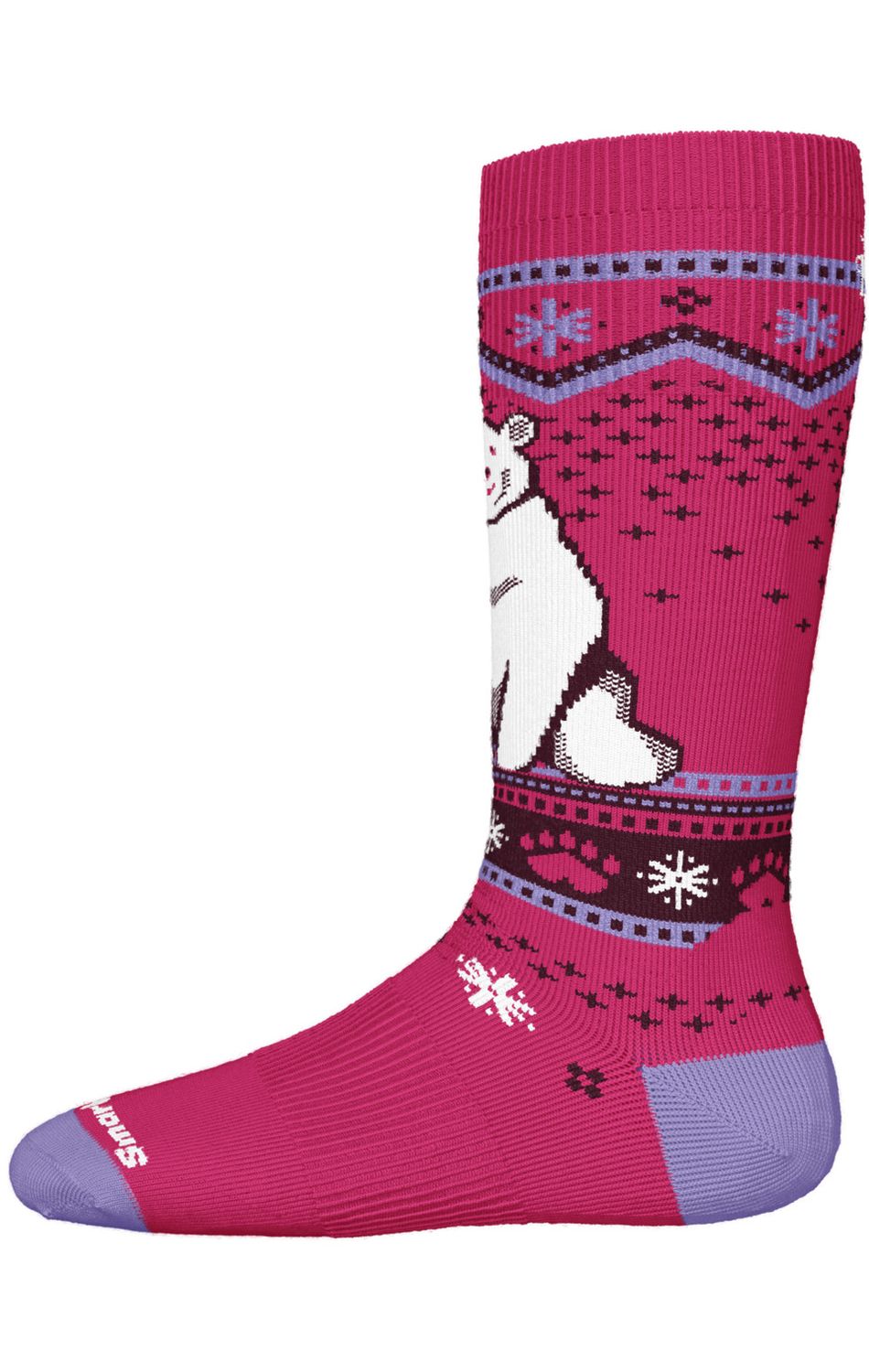SMARTWOOL YOUTH WINTERSPORT FULL CUSHION POLAR BEAR PATTERN OTC SOCKS 25, Color: POWER PINK, Size: XS