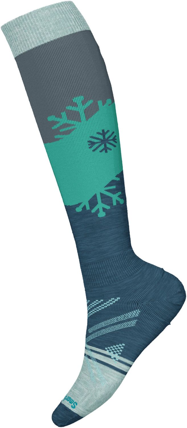 SMARTWOOL WOMENS SKI FULL CUSHION SNOWPOCALYPSE PATTERN OTC SOCKS 25, Color: FROSTY GREEN, Size: SMALL
