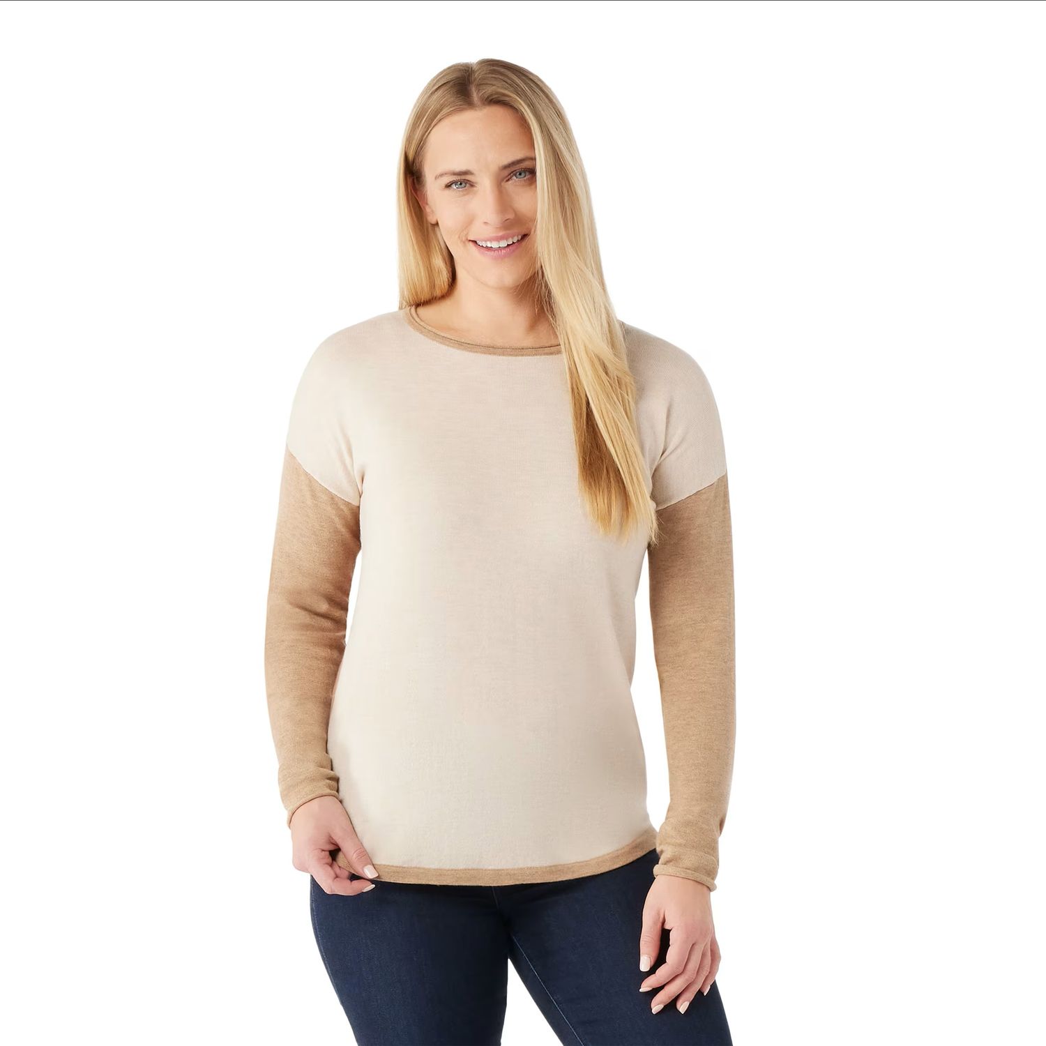 SMARTWOOL WOMENS SHADOW PINE COLORBLOCK SWEATER 25, Color: ALMOND HEATHER, Size: XS