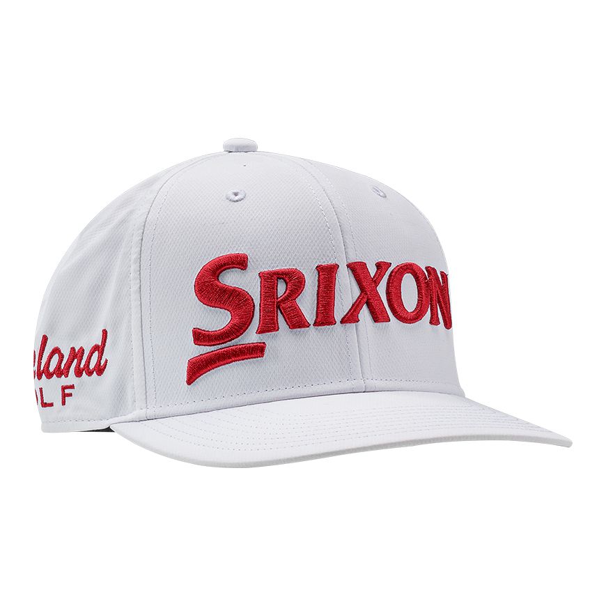 MAIN IMAGE OF SRIXON MENS TOUR ORIGINAL HAT IN WHITE/RED ADJUSTABLE WITH CLASSIC STRUCTURED PROFILE