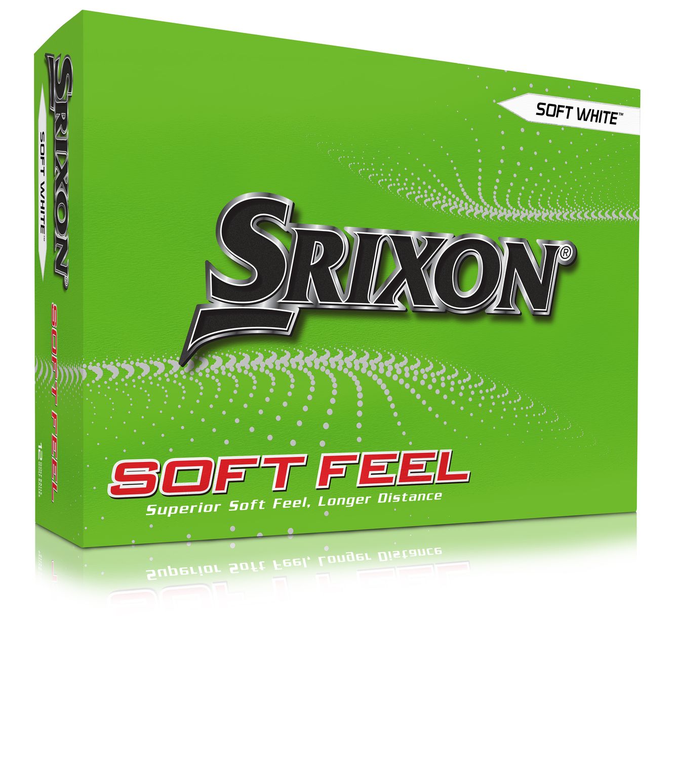 FRONT VIEW OF SRIXON UNISEX SOFT FEEL GOLF BALL WITH FASTLAYER CORE AND SPEED DIMPLE™ PATTERN