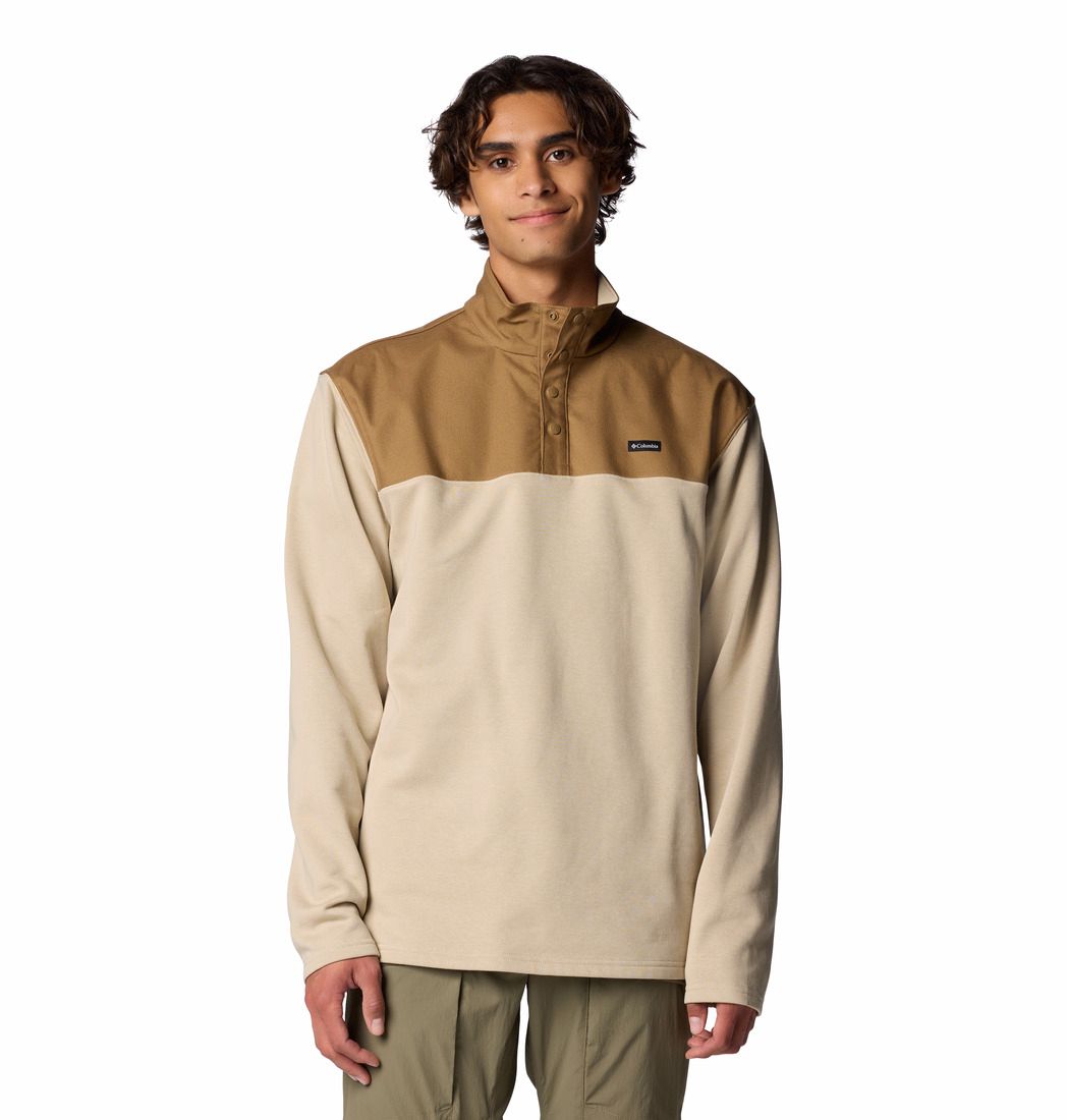 MAIN IMAGE OF COLUMBIA MENS PITCHSTONE™ OVERLAY HALF SNAP SWEATER IN ANCIENT FOSSIL/DELTA SMALL