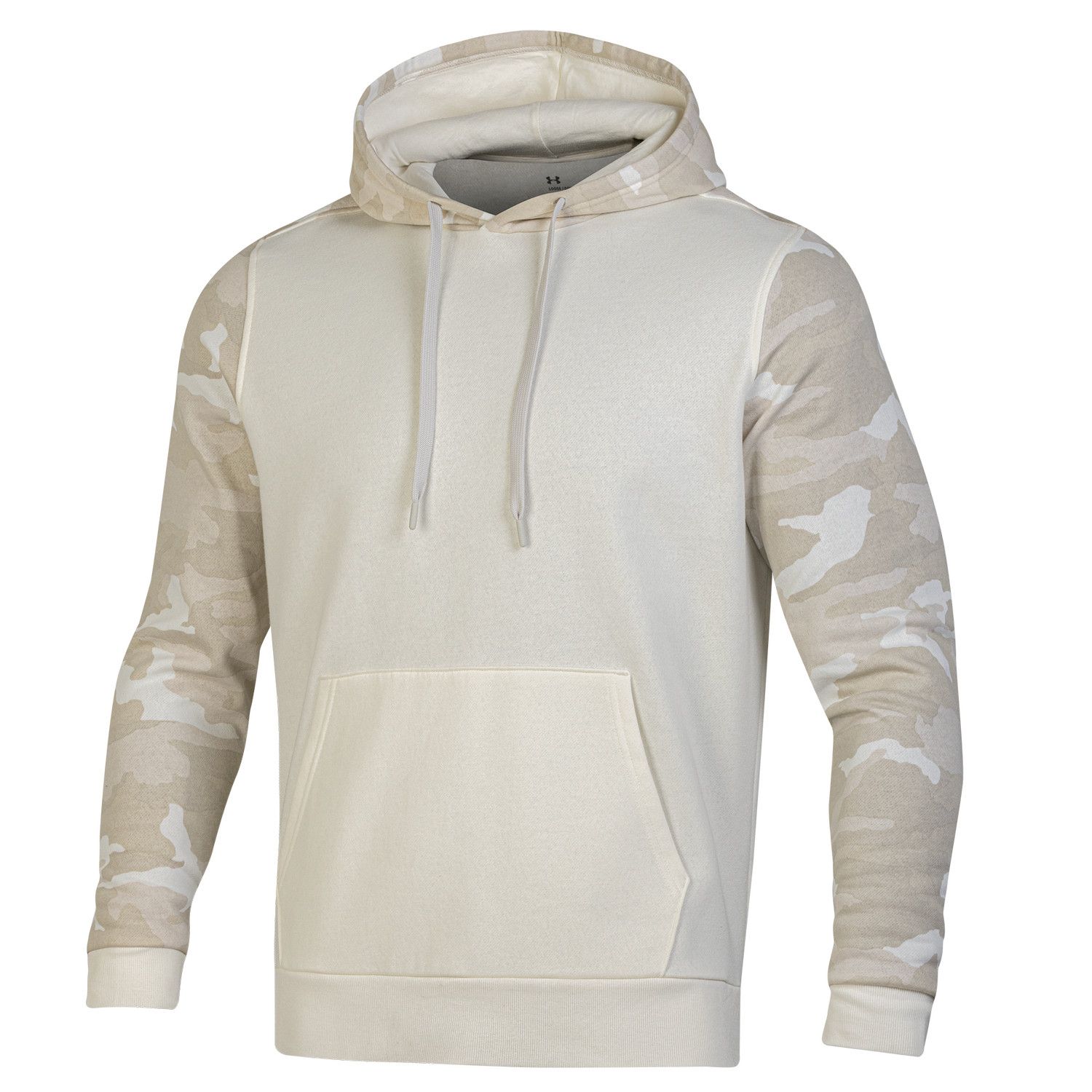 UNDER ARMOUR MENS RIVAL FLEECE BLOCKED HOODIE 24, Color: ONYX WHITE PATTERN, Size: MEDIUM