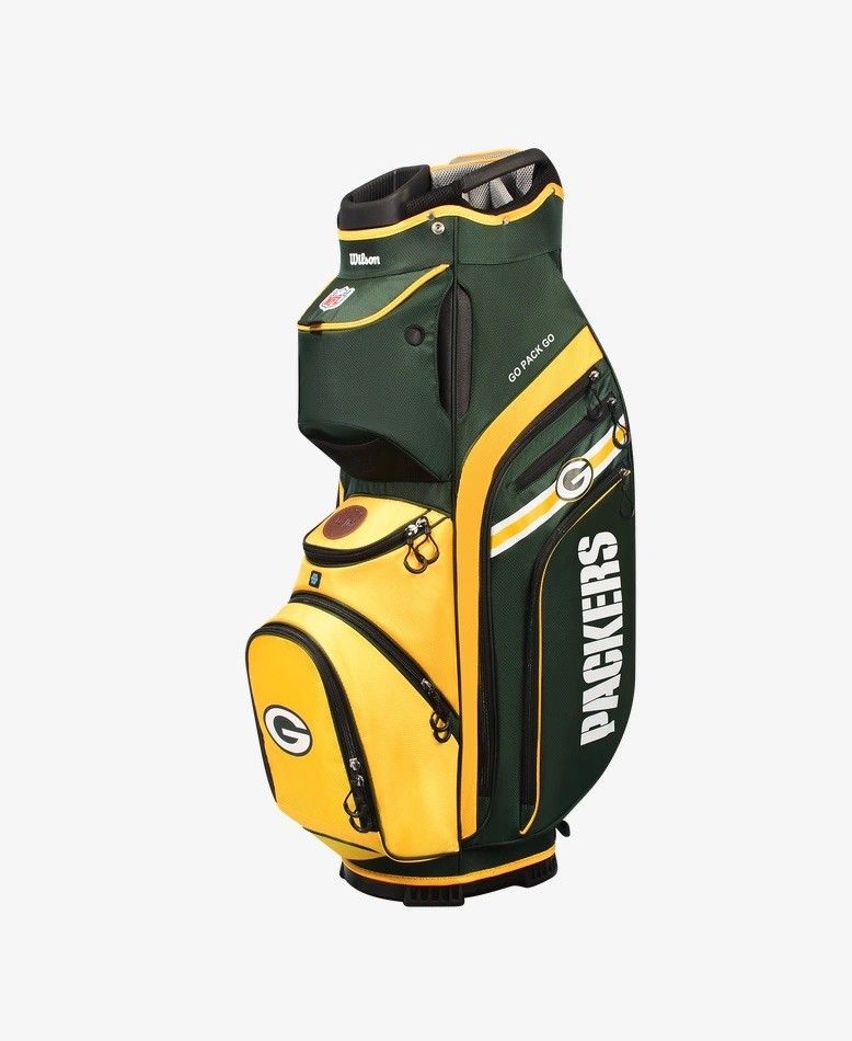 MAIN IMAGE OF WILSON UNISEX NFL GREEN BAY PACKERS 14-WAY CART BAG IN GREEN/GOLD WITH 11 POCKETS