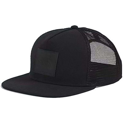FRONT VIEW OF THE NORTH FACE UNISEX HALF DOME TRUCKER CAP WITH FLAT BRIM AND ADJUSTABLE SNAPBACK