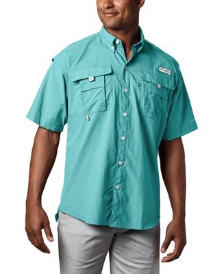 FRONT VIEW OF COLUMBIA MENS BAHAMA™ II SHORT SLEEVE SHIRT WITH UPF 50 AND QUICK-DRYING TREATMENT