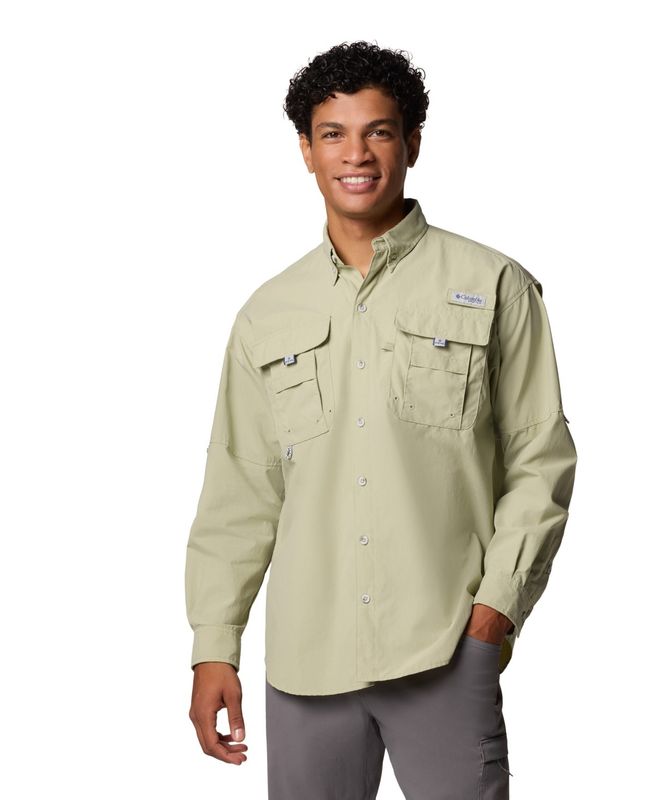 FRONT VIEW OF COLUMBIA MENS BAHAMA™ II LONG SLEEVE SHIRT WITH UPF 50 AND QUICK-DRYING TREATMENT