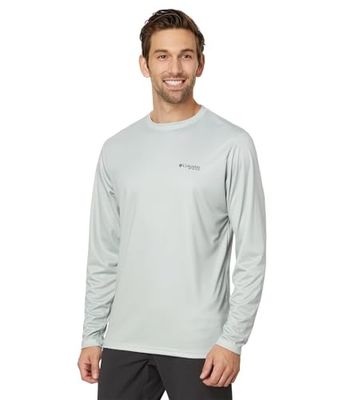 FRONT VIEW OF COLUMBIA MENS TERMINAL TACKLE PFG FISH FLAG™ LONG SLEEVE SHIRT WITH UPF 50