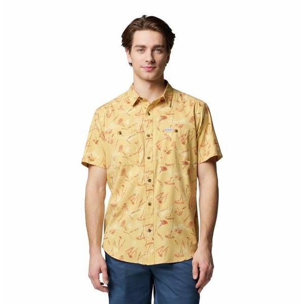 FRONT VIEW OF COLUMBIA MENS UTILIZER™ PRINTED WOVEN SHORT SLEEVE SHIRT WITH UPF 40