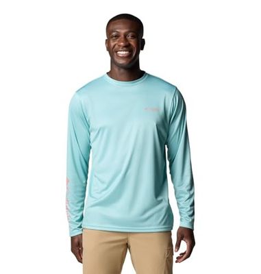 FRONT VIEW OF COLUMBIA MENS TERMINAL TACKLE PFG™ FISH SHINE LONG SLEEVE SHIRT WITH UPF 50