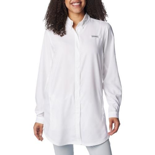 FRONT VIEW OF COLUMBIA WOMENS TAMIAMI™ TUNIC LONG SLEEVE SHIRT WITH UPF 40 AND MOISTURE WICKING