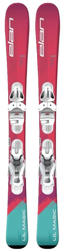ELAN YOUTH LIL MAGIC JR SHIFT W/ EL 4.5 DOWNHILL SKIS, Color: PINK/PURPLE/TEAL, Size: 130